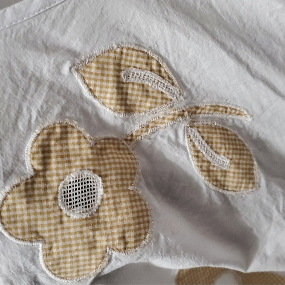 Madewell White Ruched Linen Crop Blouse with Yellow Accents - Picture 10 of 16